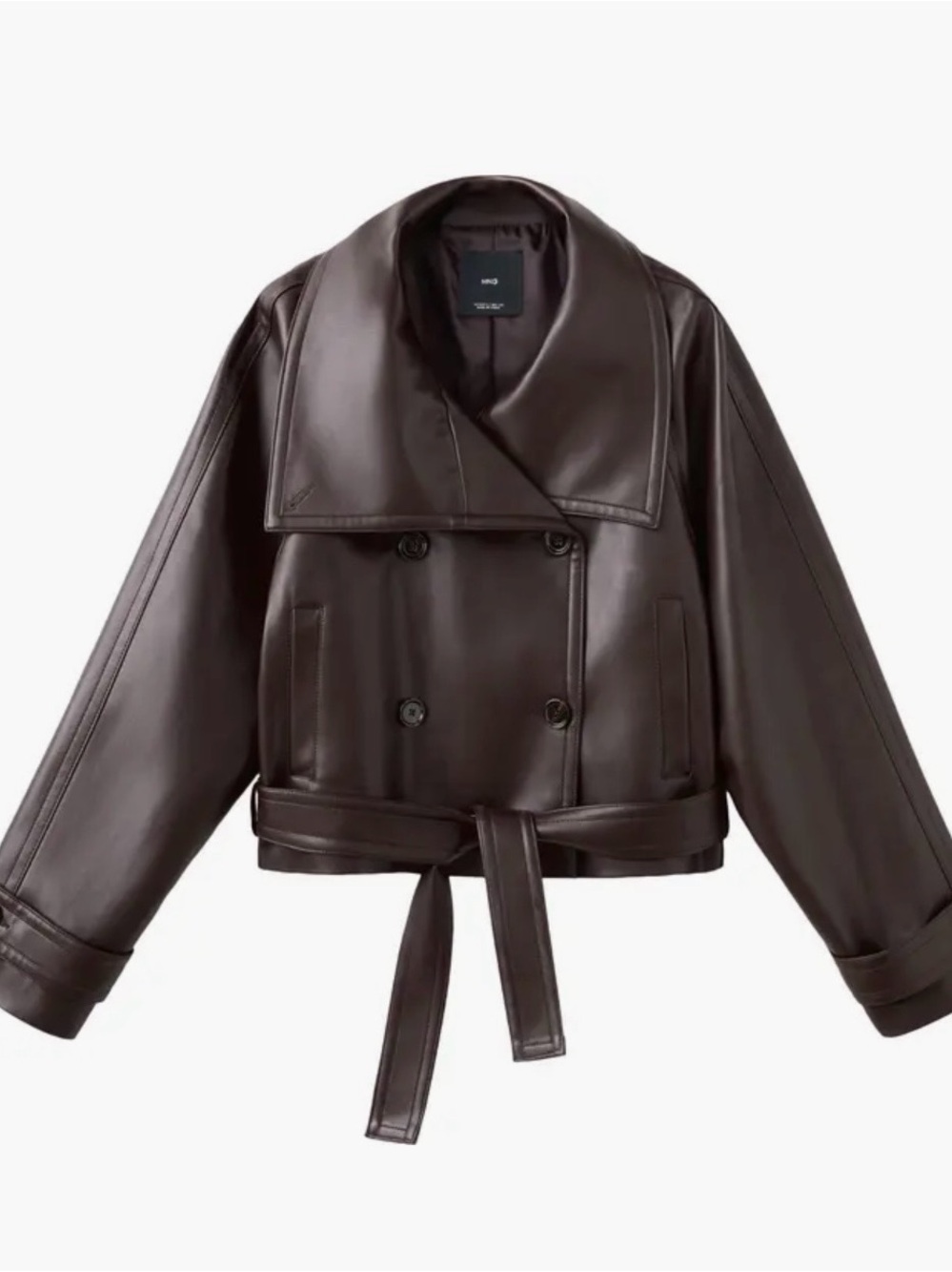 Mango Black Faux Leather Tie-Waist Jacket - Picture 4 of 7